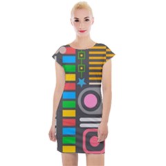 Pattern Geometric Abstract Colorful Arrows Lines Circles Triangles Cap Sleeve Bodycon Dress by Vaneshart