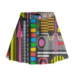 Pattern Geometric Abstract Colorful Arrows Lines Circles Triangles Mini Flare Skirt by Vaneshart