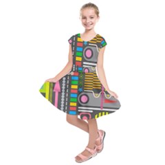 Pattern Geometric Abstract Colorful Arrows Lines Circles Triangles Kids  Short Sleeve Dress by Vaneshart