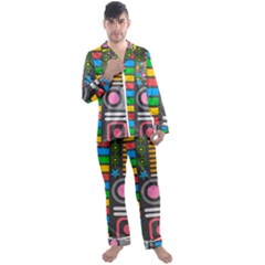 Pattern Geometric Abstract Colorful Arrows Lines Circles Triangles Men s Satin Pajamas Long Pants Set by Vaneshart