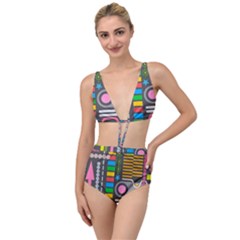 Pattern Geometric Abstract Colorful Arrows Lines Circles Triangles Tied Up Two Piece Swimsuit by Vaneshart