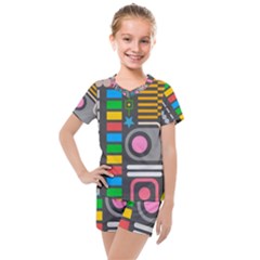 Pattern Geometric Abstract Colorful Arrows Lines Circles Triangles Kids  Mesh Tee And Shorts Set