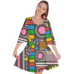 Pattern Geometric Abstract Colorful Arrows Lines Circles Triangles Velour Kimono Dress by Vaneshart