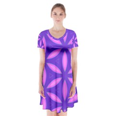 Pattern Texture Backgrounds Purple Short Sleeve V-neck Flare Dress