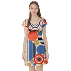 Geometric Abstract Pattern Colorful Flat Circles Decoration Short Sleeve Skater Dress by Vaneshart