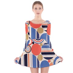 Geometric Abstract Pattern Colorful Flat Circles Decoration Long Sleeve Velvet Skater Dress by Vaneshart