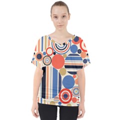 Geometric Abstract Pattern Colorful Flat Circles Decoration V-neck Dolman Drape Top by Vaneshart