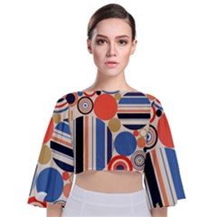 Geometric Abstract Pattern Colorful Flat Circles Decoration Tie Back Butterfly Sleeve Chiffon Top by Vaneshart