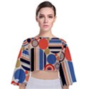 Geometric Abstract Pattern Colorful Flat Circles Decoration Tie Back Butterfly Sleeve Chiffon Top View1