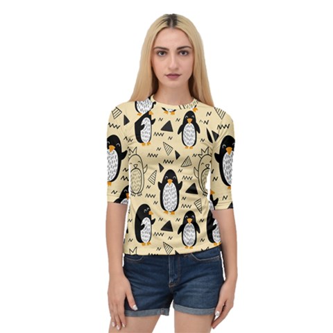 Hand Drawn Penguin Doodle Pattern Quarter Sleeve Raglan Tee by Vaneshart