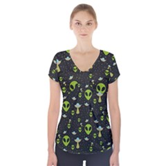 Alien Ufo Pattern Short Sleeve Front Detail Top by Vaneshart