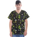 Alien Ufo Pattern Men s V-Neck Scrub Top View1