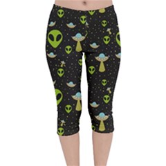 Alien Ufo Pattern Velvet Capri Leggings  by Vaneshart