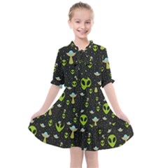 Alien Ufo Pattern Kids  All Frills Chiffon Dress by Vaneshart