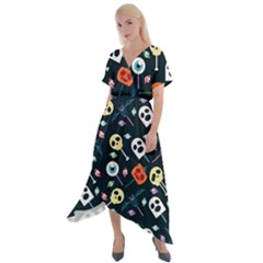 Halloween Candy Pattern Vector Cross Front Sharkbite Hem Maxi Dress by Vaneshart