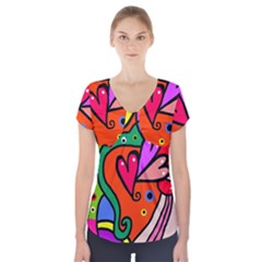 Seamless Doodle Short Sleeve Front Detail Top