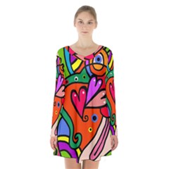 Seamless Doodle Long Sleeve Velvet V-neck Dress