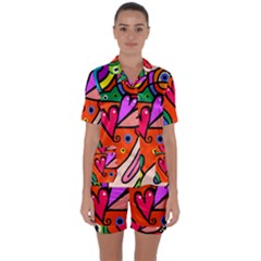 Seamless Doodle Satin Short Sleeve Pyjamas Set