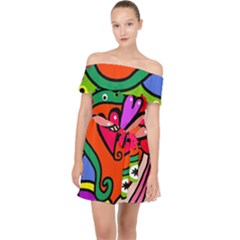 Seamless Doodle Off Shoulder Chiffon Dress by Vaneshart