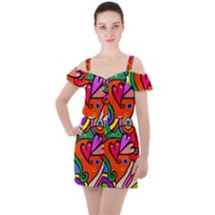 Seamless Doodle Ruffle Cut Out Chiffon Playsuit