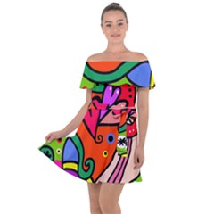 Seamless Doodle Off Shoulder Velour Dress