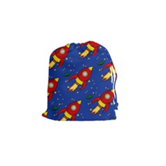 Space Rocket Pattern Drawstring Pouch (small) by Vaneshart