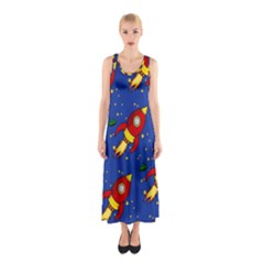 Space Rocket Pattern Sleeveless Maxi Dress by Vaneshart