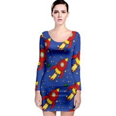 Space Rocket Pattern Long Sleeve Bodycon Dress by Vaneshart