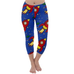 Space Rocket Pattern Capri Winter Leggings  by Vaneshart