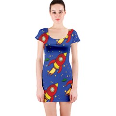 Space Rocket Pattern Short Sleeve Bodycon Dress by Vaneshart