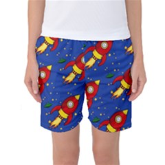 Space Rocket Pattern Women s Basketball Shorts by Vaneshart