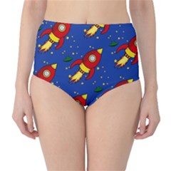 Space Rocket Pattern Classic High-waist Bikini Bottoms by Vaneshart