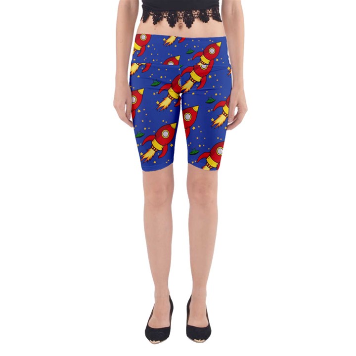 Space Rocket Pattern Yoga Cropped Leggings