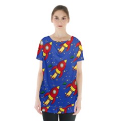 Space Rocket Pattern Skirt Hem Sports Top by Vaneshart