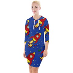 Space Rocket Pattern Quarter Sleeve Hood Bodycon Dress by Vaneshart