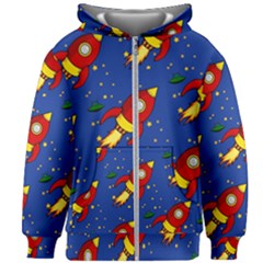 Space Rocket Pattern Kids  Zipper Hoodie Without Drawstring by Vaneshart