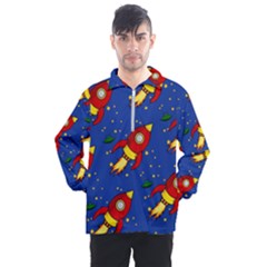 Space Rocket Pattern Men s Half Zip Pullover by Vaneshart