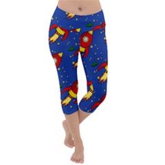 Space Rocket Pattern Lightweight Velour Capri Yoga Leggings by Vaneshart