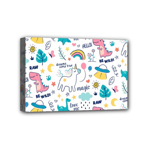 Colorful Doodle Animals Words Pattern Mini Canvas 6  X 4  (stretched) by Vaneshart