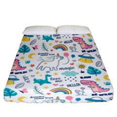 Colorful Doodle Animals Words Pattern Fitted Sheet (california King Size) by Vaneshart