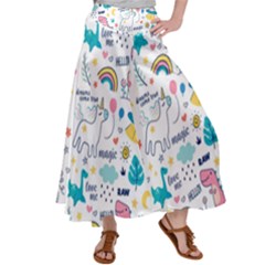 Colorful Doodle Animals Words Pattern Satin Palazzo Pants by Vaneshart