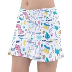 Colorful Doodle Animals Words Pattern Tennis Skirt by Vaneshart