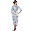 Colorful Doodle Animals Words Pattern Quarter Sleeve Midi Velour Bodycon Dress View2