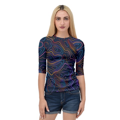 Topographic Colorful Contour Illustration Background Quarter Sleeve Raglan Tee by Vaneshart