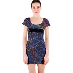 Topographic Colorful Contour Illustration Background Short Sleeve Bodycon Dress by Vaneshart