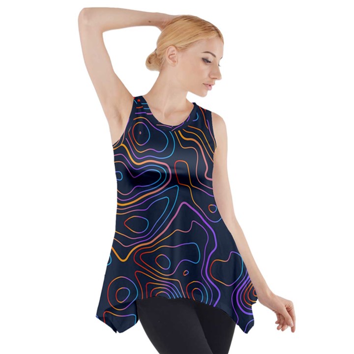 Topographic Colorful Contour Illustration Background Side Drop Tank Tunic