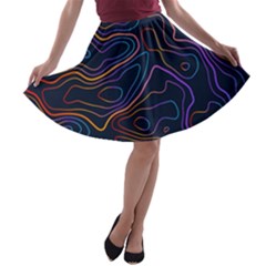 Topographic Colorful Contour Illustration Background A-line Skater Skirt by Vaneshart