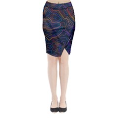 Topographic Colorful Contour Illustration Background Midi Wrap Pencil Skirt by Vaneshart