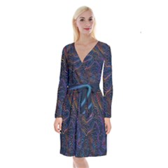 Topographic Colorful Contour Illustration Background Long Sleeve Velvet Front Wrap Dress by Vaneshart