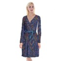 Topographic Colorful Contour Illustration Background Long Sleeve Velvet Front Wrap Dress View1